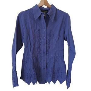 G. Designs Natural Fashions Top Womens S Blue Boho Embroidered Ethereal‎ Whimsy